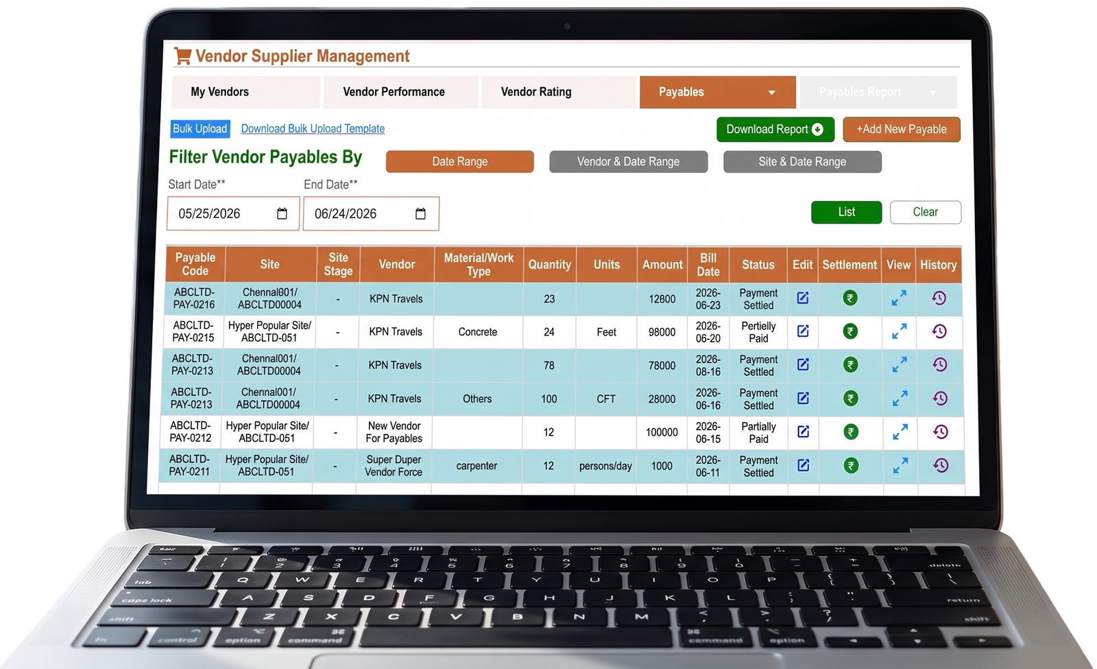 Site Expensify Vendor Payables Control Dashboard